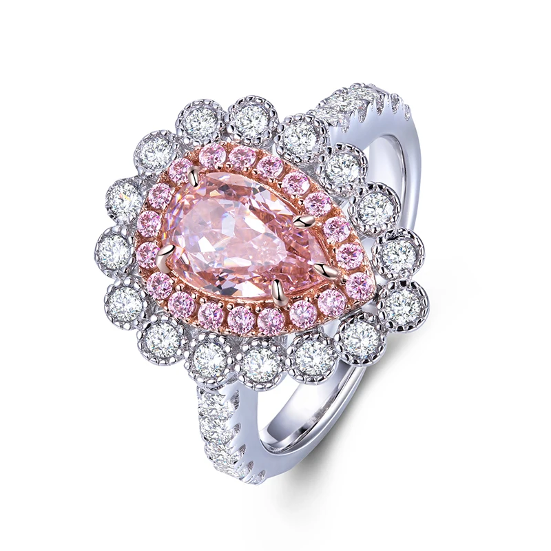

2020 hot sale gift Heart shape 1.0ct pink diamond 925 silver jewelry couple rings white gold ring, Yellow, pink, white, blue
