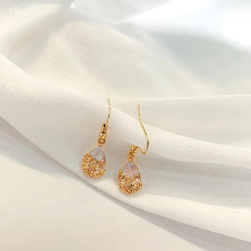 

Free Sample antique high grade zircon dangle drop earrings french vintage exquisite crystal water drop earrings and necklace set