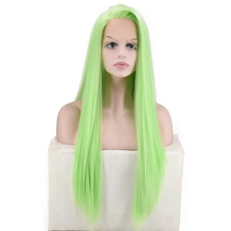 

Womens synthetic lace wigs Long Straight hairs and wigs Cosplay party Synthetic Light Green Wigs, Picture