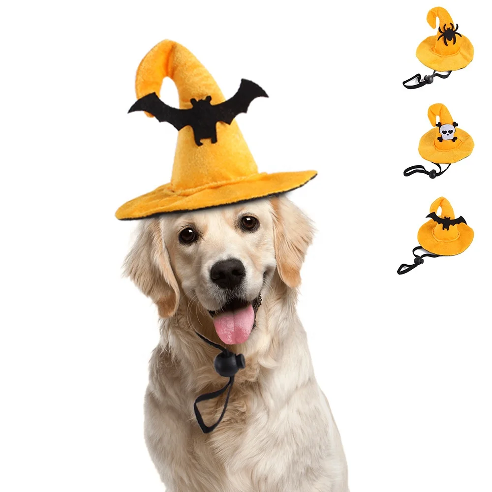 

New Design Festival Celebrate Pet Apparel Gifts Creative Hilarious Fleece Bat Spider Halloween Dog Cat Hats, Yellow