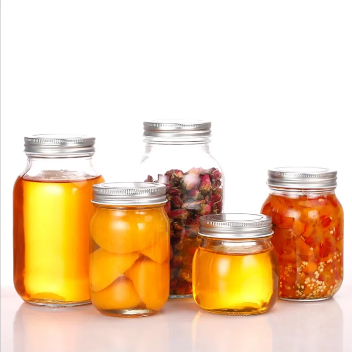 

New Design Cylinder Bird Nest Bottle Glass Jam Jar Food Storage Preserve Glass Jars For Honey With Metal Lid, Clear transparent