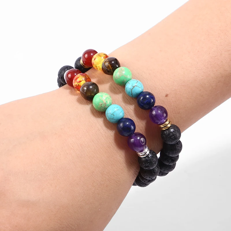 

Natural lava energy volcanic stone chakra colorful Buddha beads bracelet wholesale
