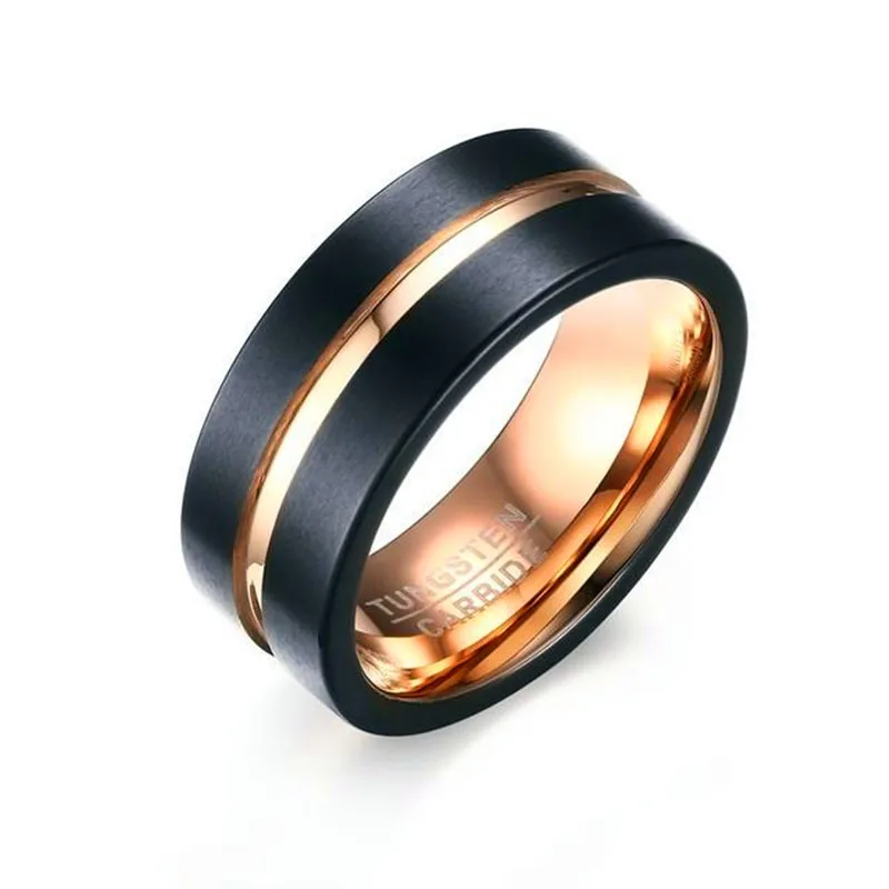 

Meaeguet 8MM Wide Black Tungsten Carbide Wedding Ring For Women Trendy Rose Gold Color Groove Rings Wedding Bands