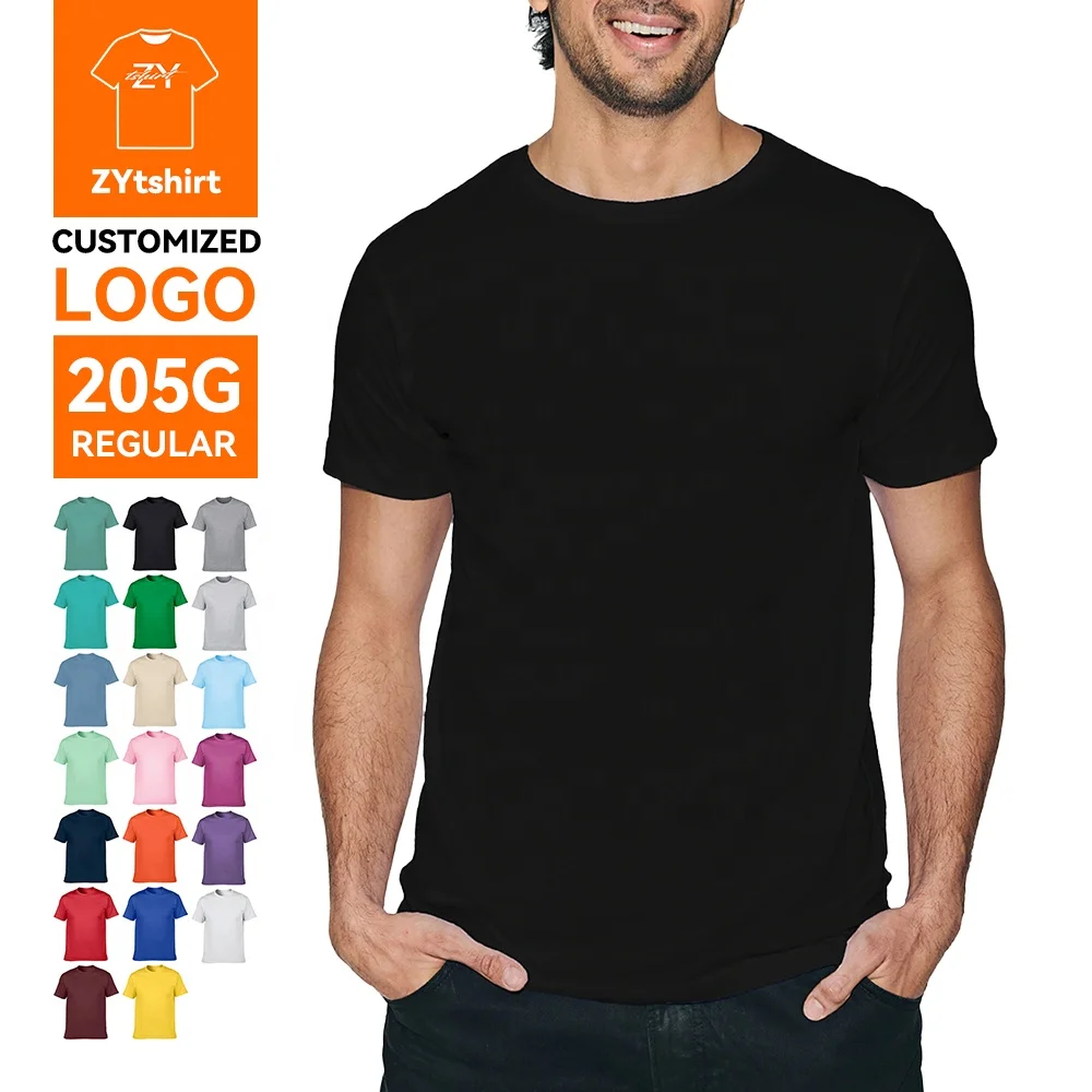 ZYtshirt Wholesale 205GSM 100% Cotton Anti-Wrinkle Soft T-Shirt for Custom Printing DTG Embroidery