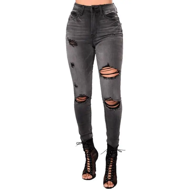 

zm11822f Fashion casual women jeans pants women's broken hole high waist tight trousers