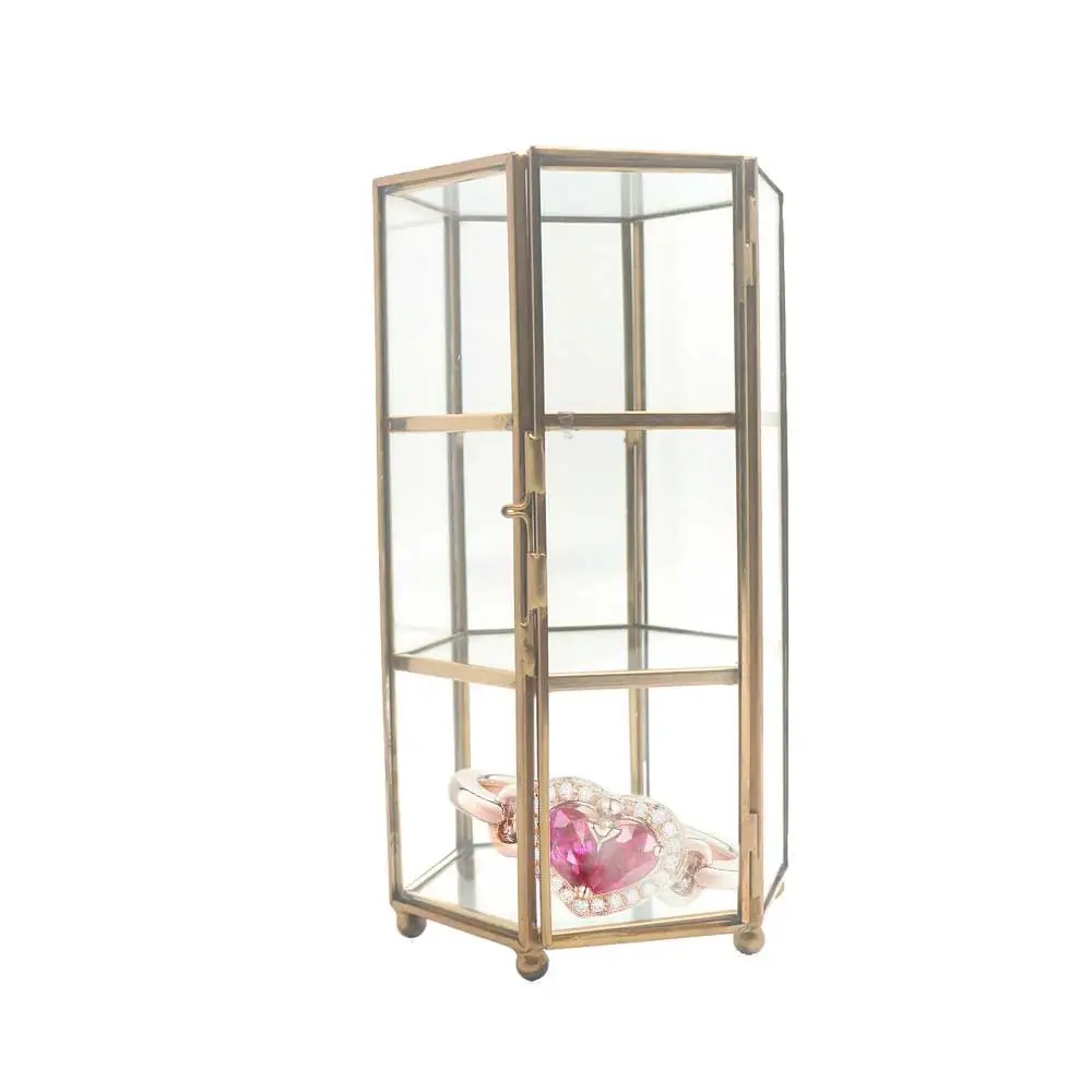

Jewelry Storage Box Three Room Copper Frame Clear Glass