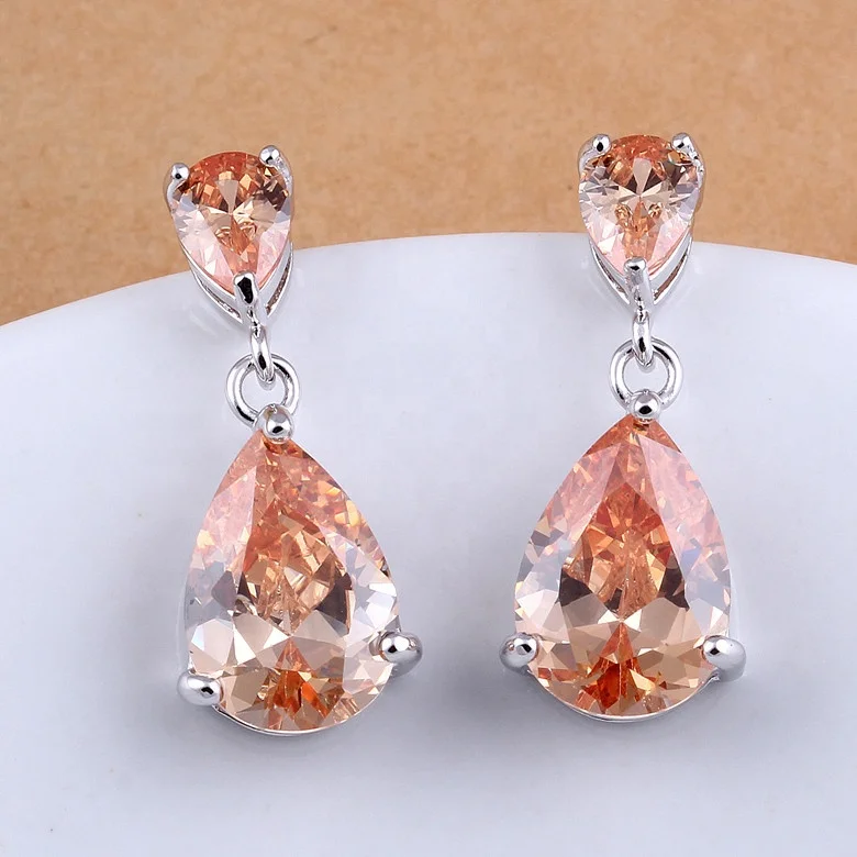 

Luxury Zircons Classic Water Drop Shaped Cubic Zircon Crystal Bridal Earrings Wedding Jewelry For Brides Bridesmaid Jewelry, Picture shows