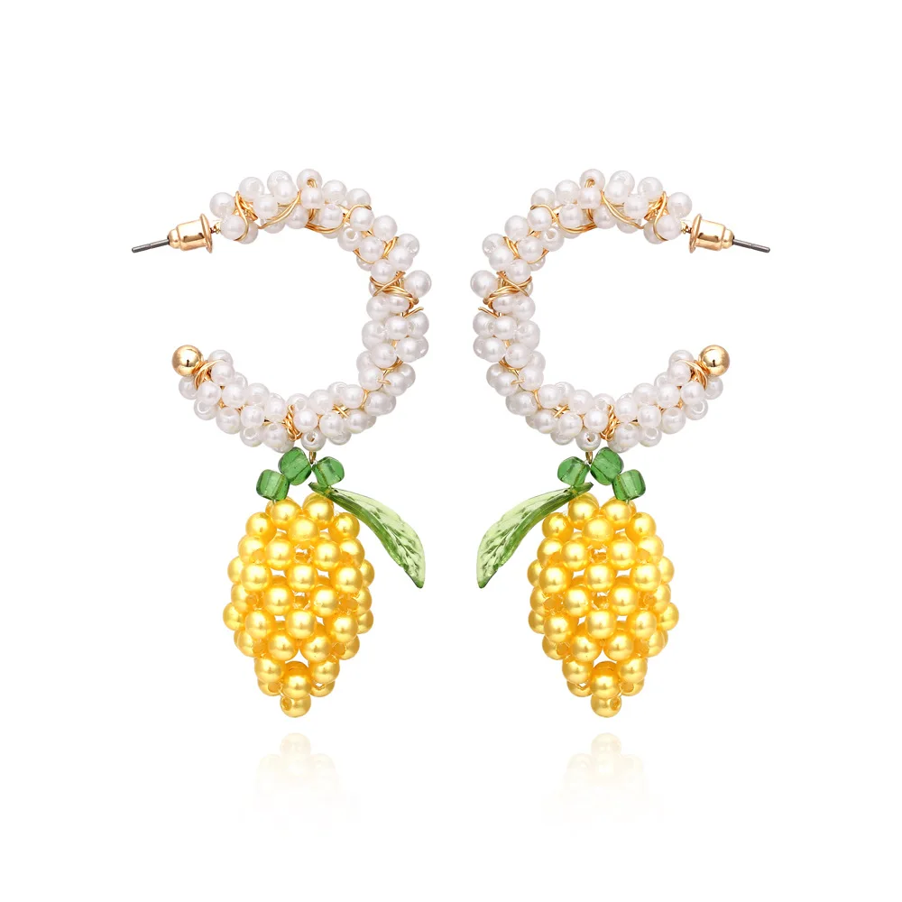 

MSYO Exaggerated Cute Beaded Lemon Earrings Pearl CC Earrings For Women