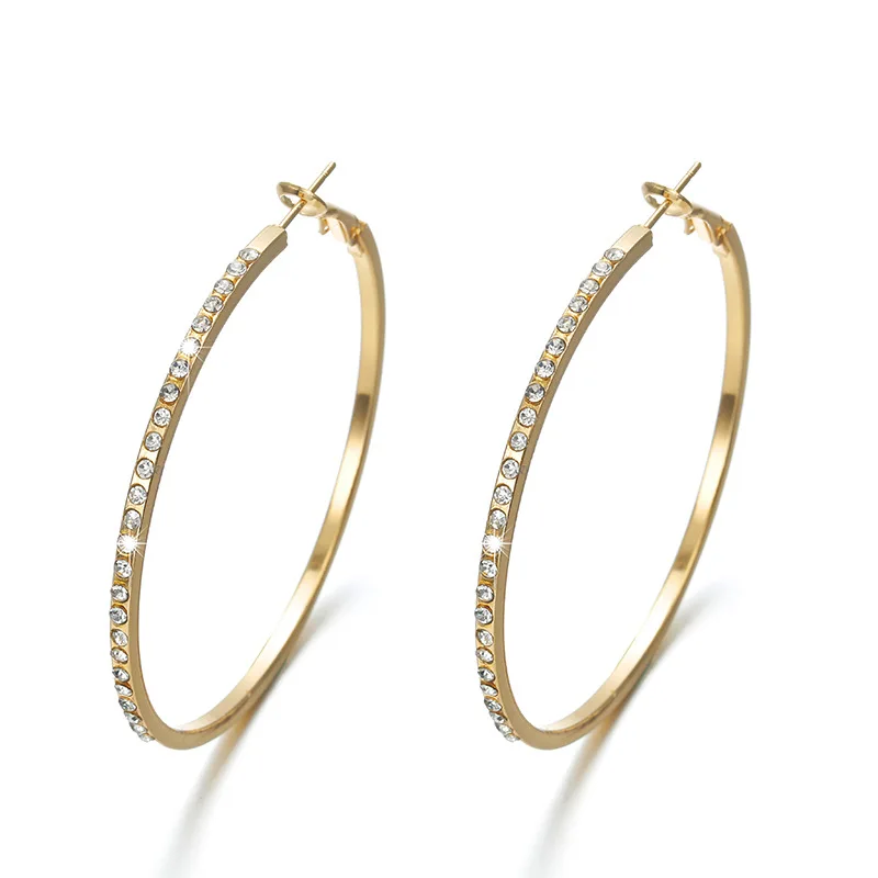 

New Style Handmade Round Earrings Circle 14K Real Solid Gold Plating CZ Stone Women Gold Hoop Earrings for France