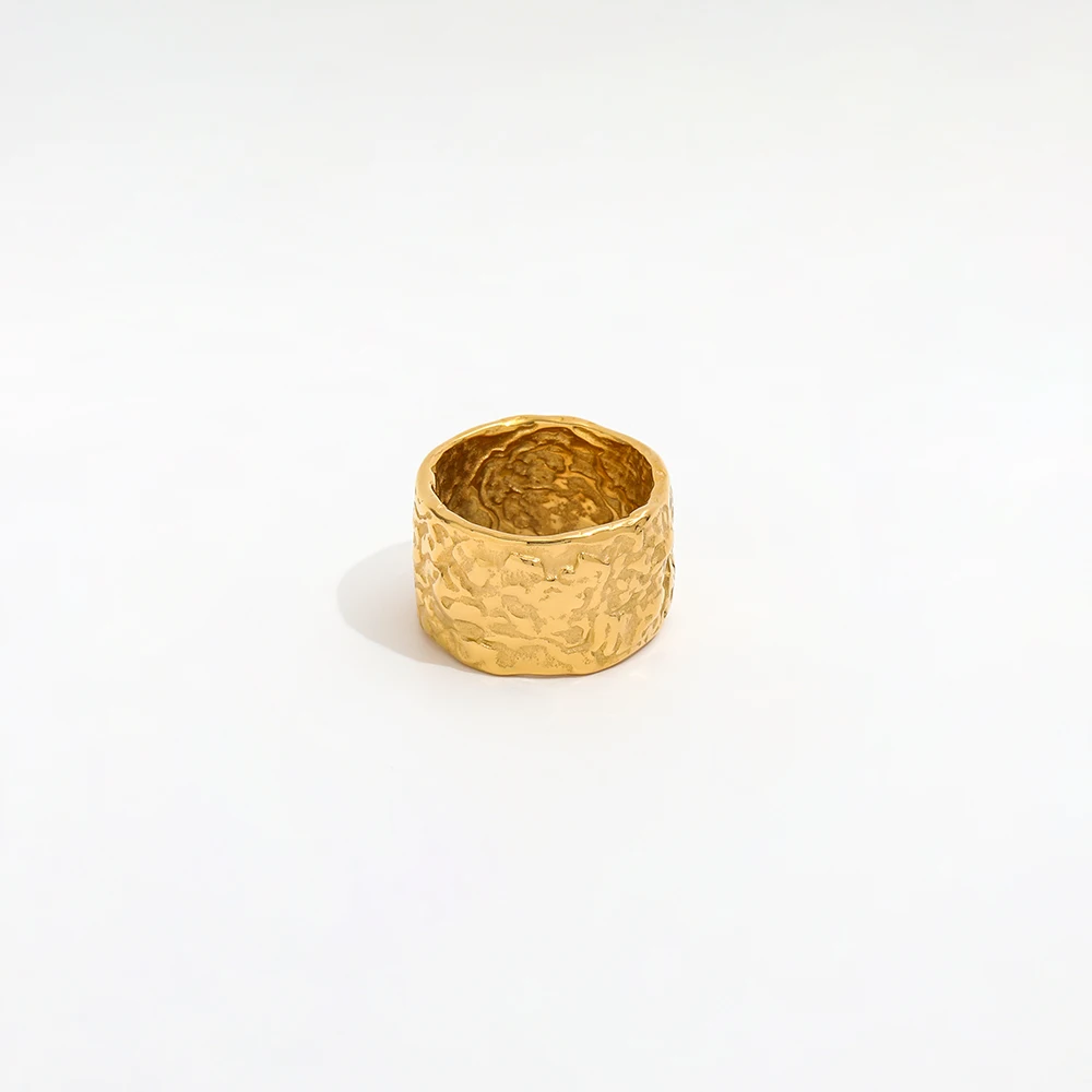High End 18K Plain Gold Irregular Crater Surface Stylish Rings Stainless Steel Trendy Simple Gold Plated Jewelry