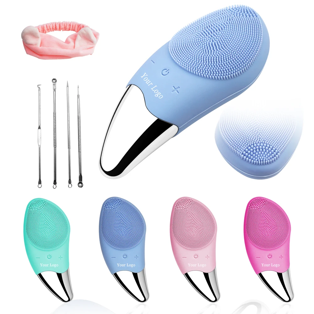 

private label custom logo rechargable electric facial silicone cleansing brush