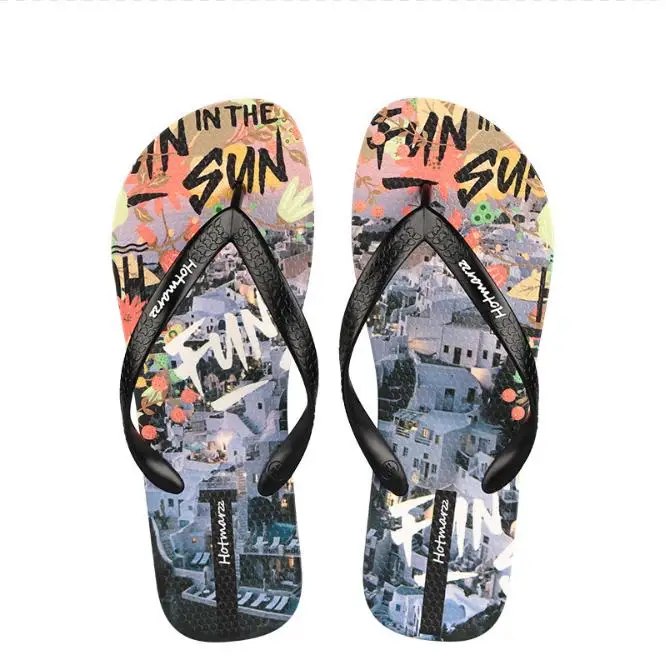

Hotmarzz flip flops rubber summer beach men's slippers Custom Logo Print pvc slippers men flip-flop