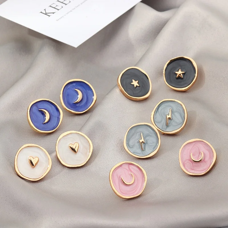 

New Arrived Hot Sale Product Star Moon Love Heart Lightning Necklace Earring Ring Dripping Oil Jewelry, As pictures