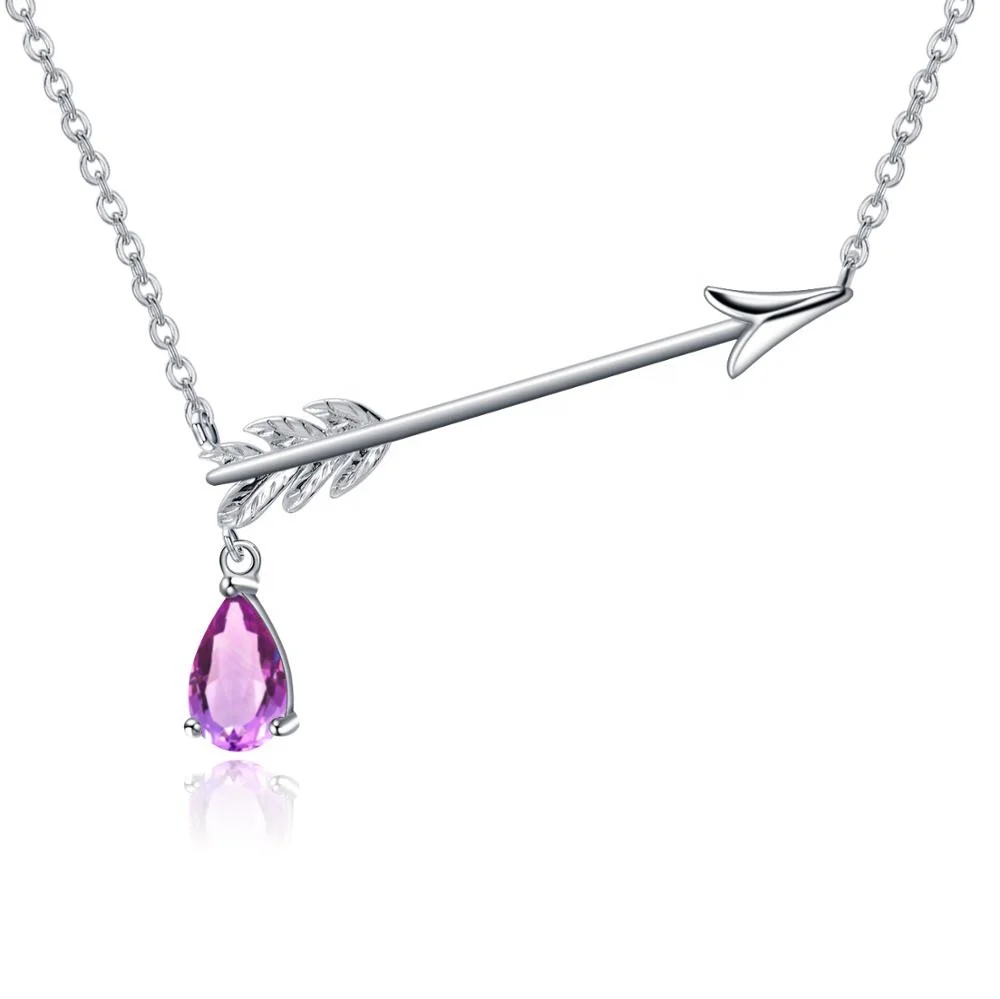 

Abiding Love Heart Necklace Natural Amethyst 925 Sterling Silver Arrow Drop Pendant Chain Ladies Jewelry Necklace For Wedding