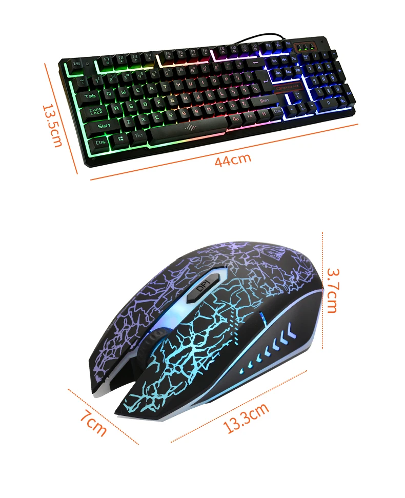 

2021 Computer Wired Gaming Keyboard Mouse Set gaming Combo with 7 Colors LED for gamer, Black