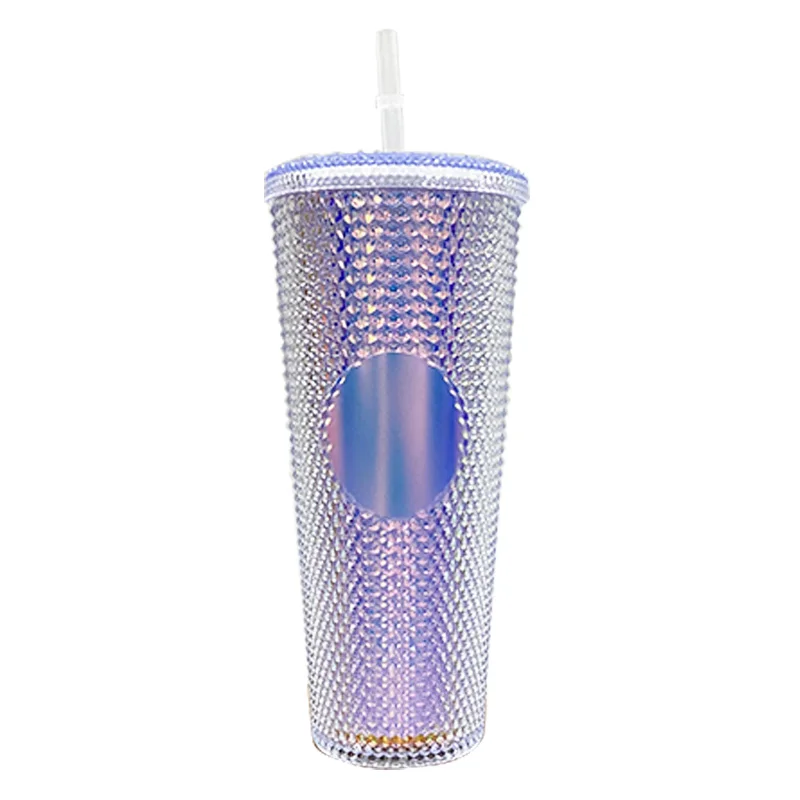 

Hight Quality Double Wall Matte Plastic Tumbler Studded Grid Collection Cup With Lid Straw, All