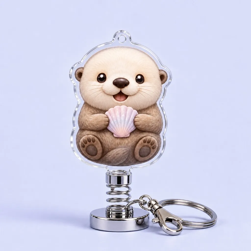Floating River Otter with Shell Spring Bobblehead Keychain