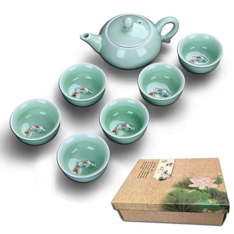 

Best Selling Chinese Porcelain Handmade Ceramic Kung Fu Tea Set/Colorful Pattern Teacup Ceramic Tea Pot, Black,white,green