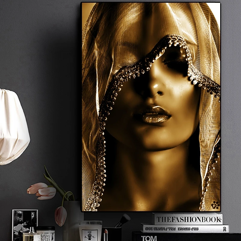 
Golden Makeup Women Canvas Paintings Posters and Print Nordic Style Wall Art Pictures Scandinavian Cuadros for Living Room Decor 