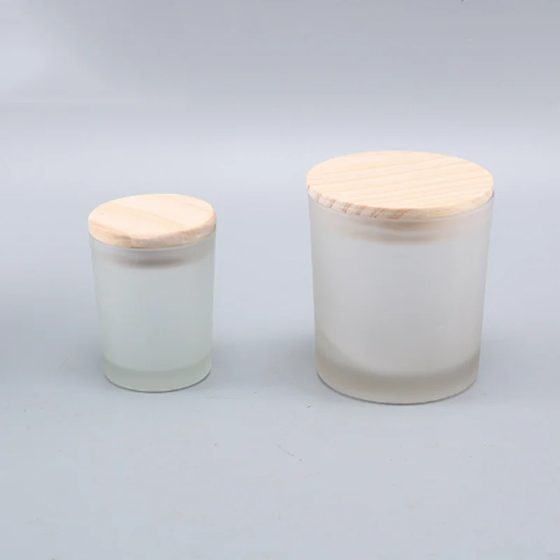 Wholesale Unique Empty Frosted Black Glass Candle Jars With Wooden Lids