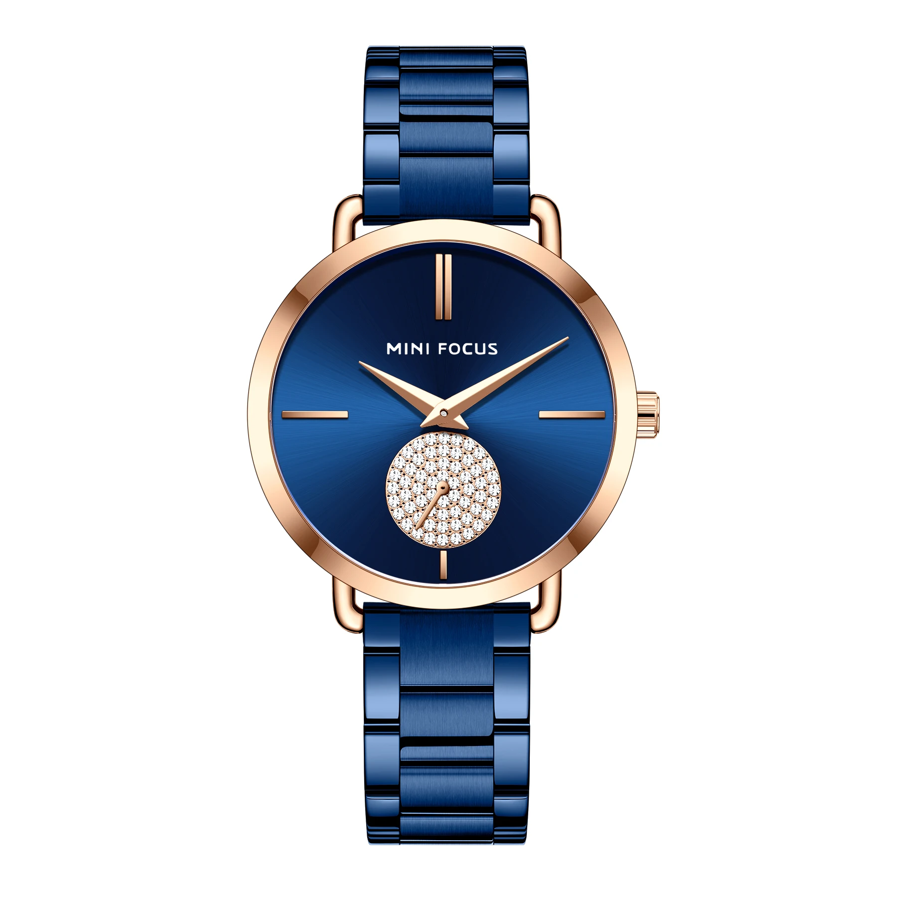 

Luxury Simple Diamond Bordered Women Watch Blue Big Round Dial Sun Pattern Waterproof Steel Band Montre Femme, 5 colors