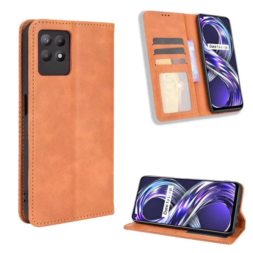 

Retro Flip Wallet Leather Case Cover For OPPO Realme 8i, As pictures