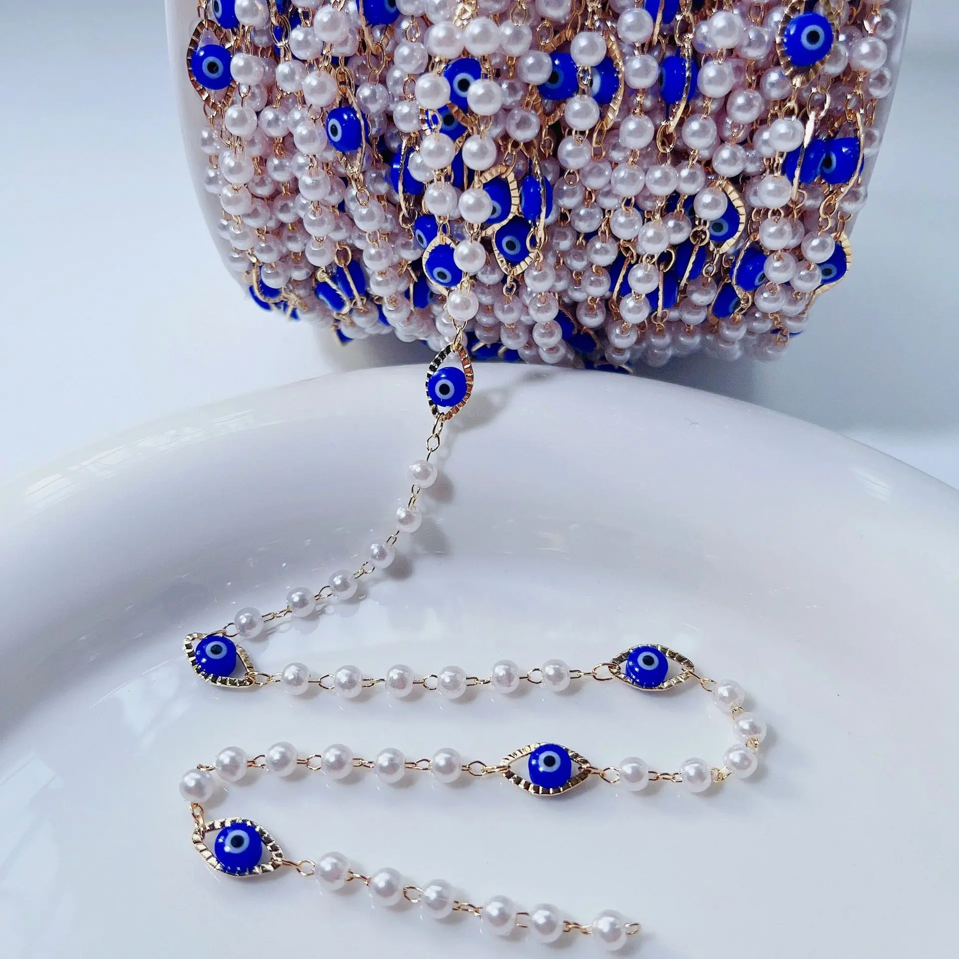 

2023 DIY Jewelry Devil's Eye Handmade Chain Pure Copper Colored Pearl Chain Colorful Eye Accessories