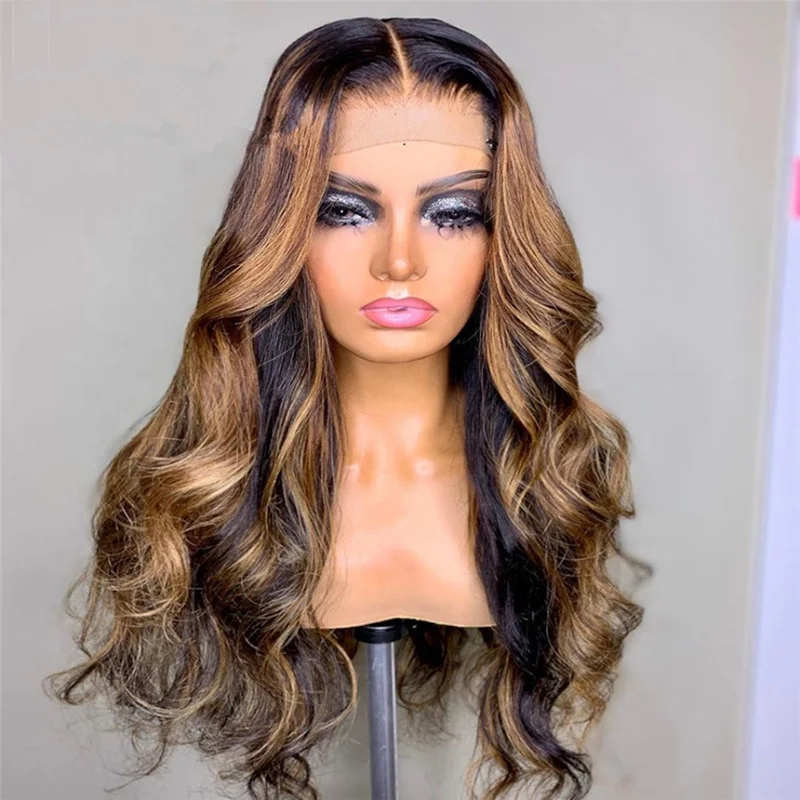 

Wholesale Deals Highlight Honey Brown Blonde Color Super Wave Virgin Cuticle Aligned Human Hair Lace Frontal Wigs