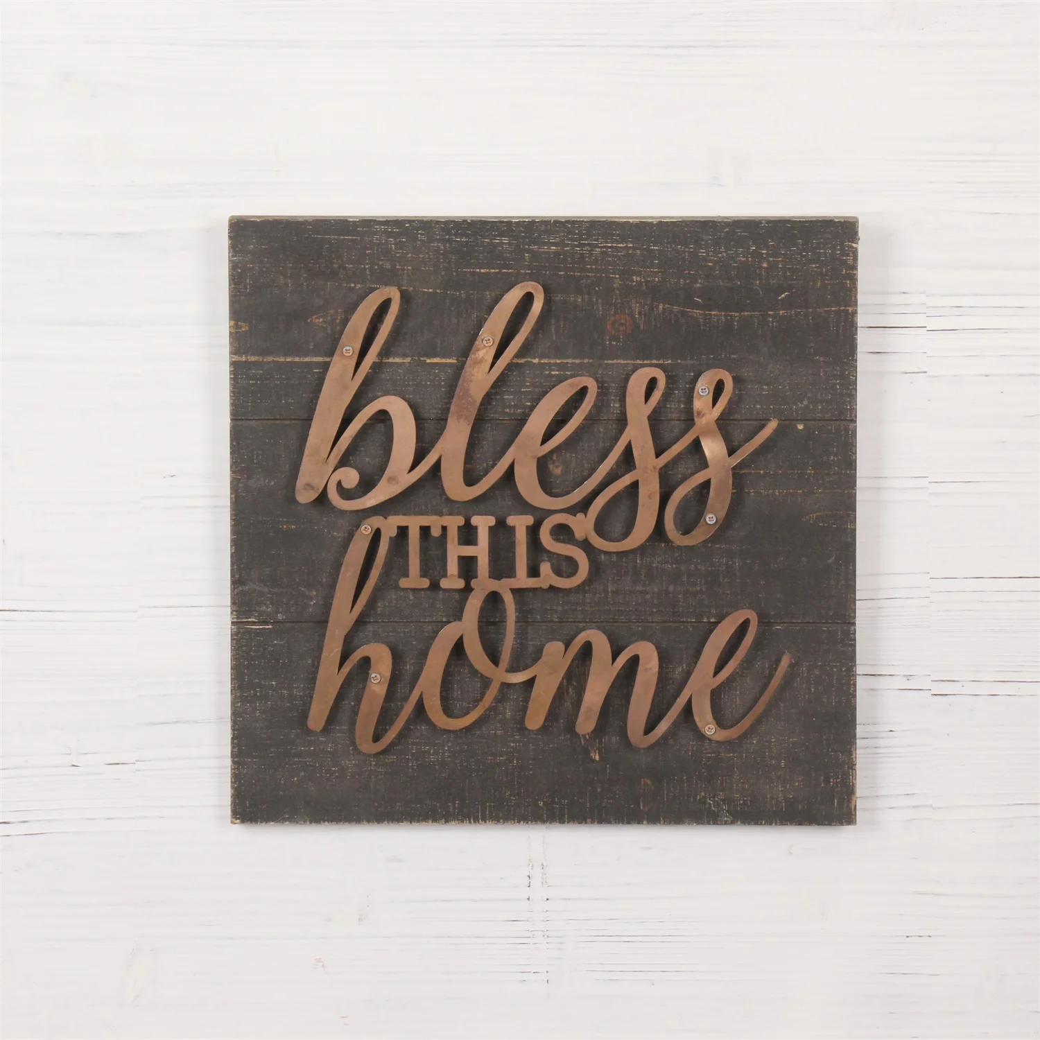 

Tin Cut Off Bless This Home Sign Copper Color Wood Frame Wall Decoration