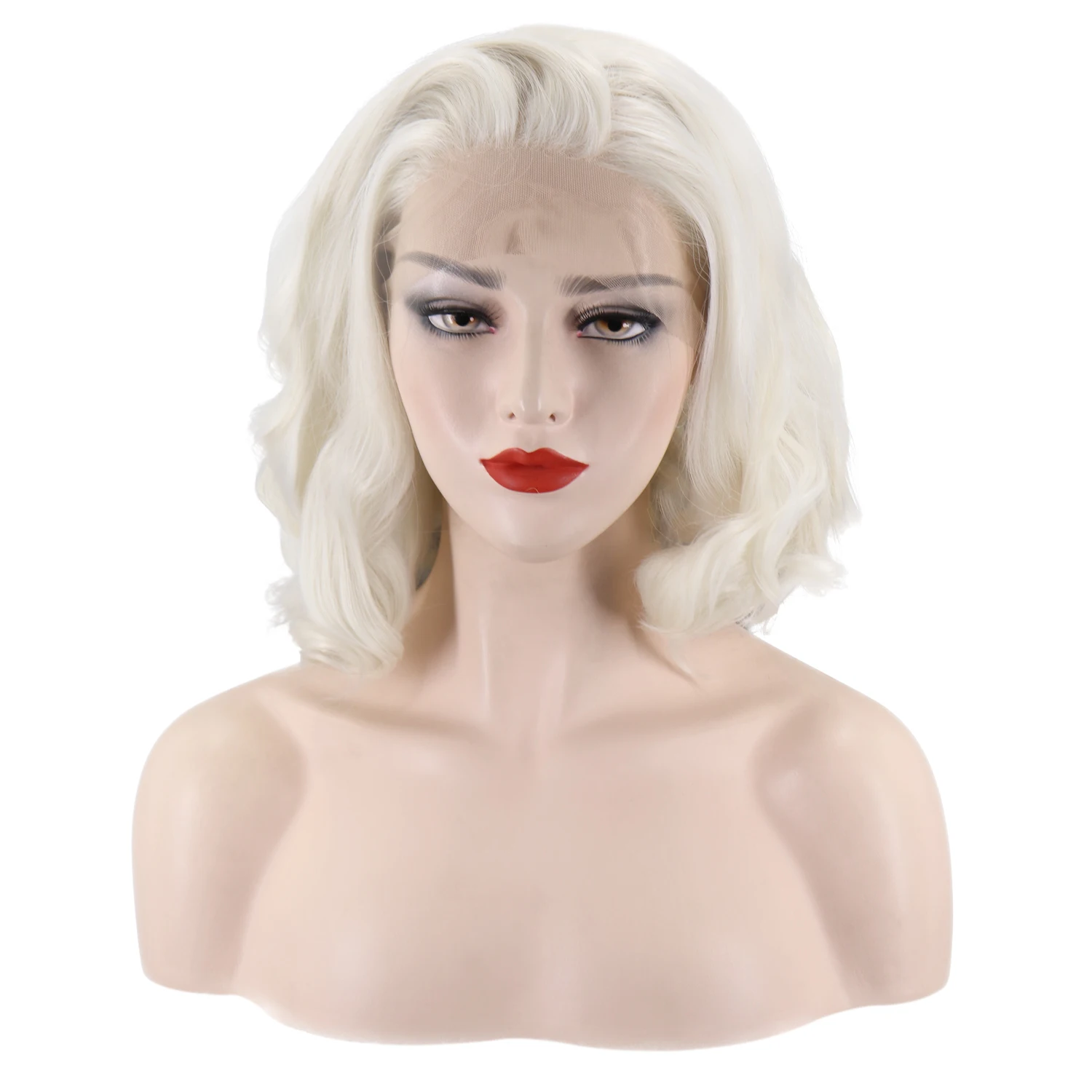

Wholesale elegant wave frontal wigs white short kinky curly