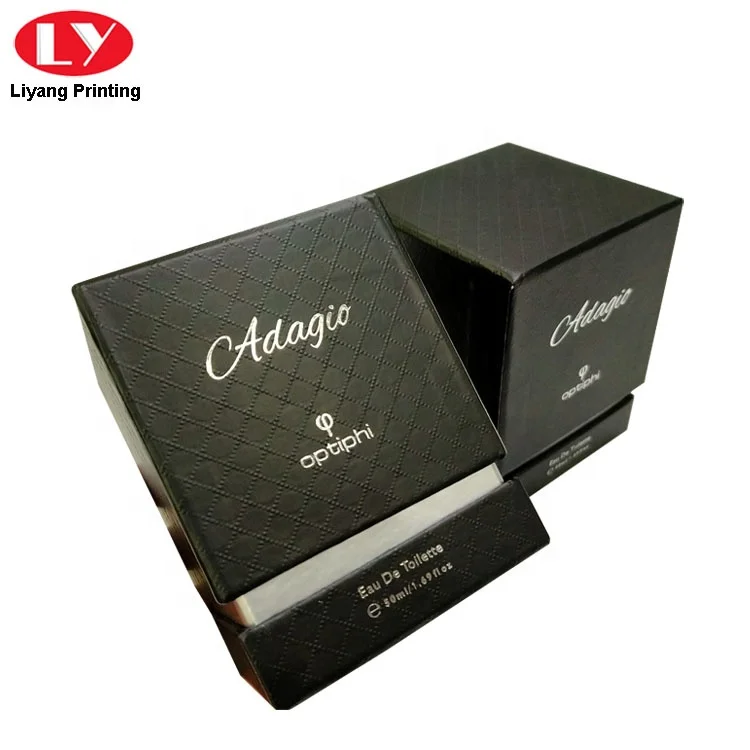 Perfume Custom Packaging Box Luxury Black Texture Paper Box Logo Beauty ...