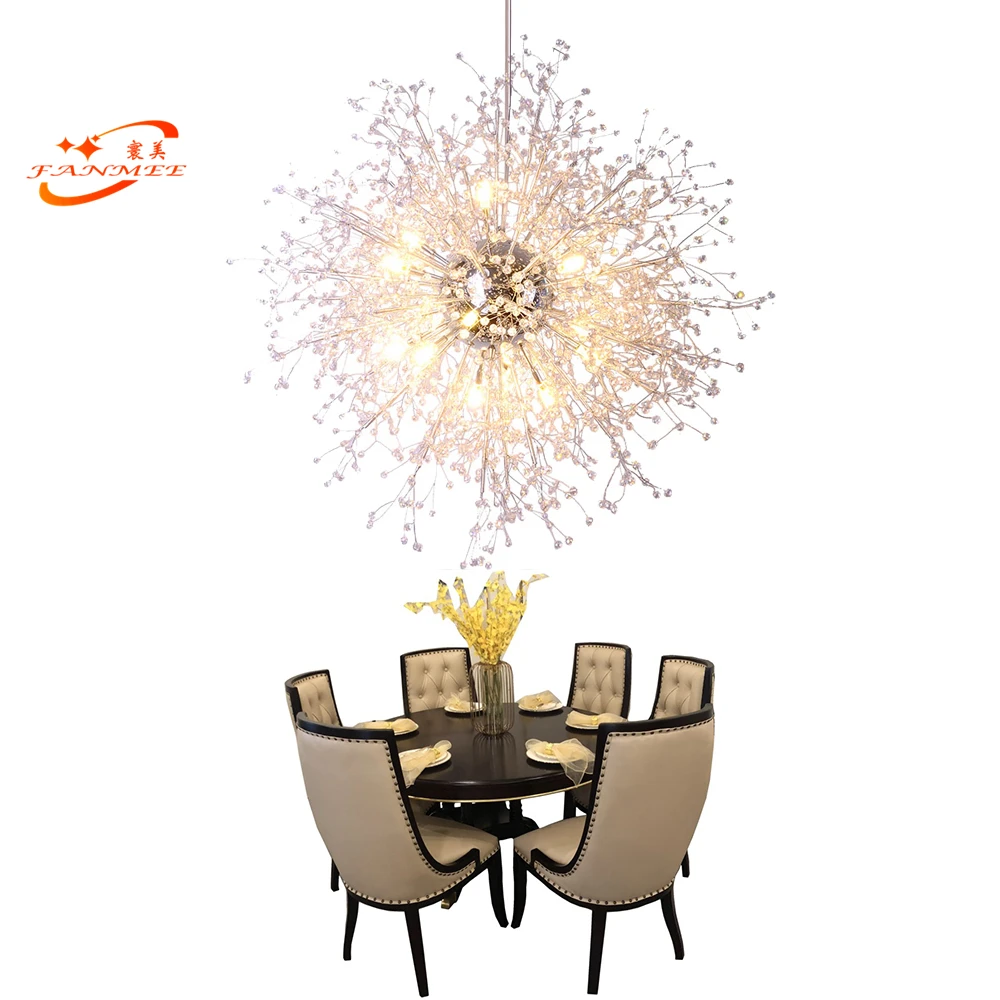 

Modern Acrylic Crystal Chandelier Light Globe Pendant Hanging Lamp Dandelion LED Chandelier Lighting for Living Dining Room, Chrome finish