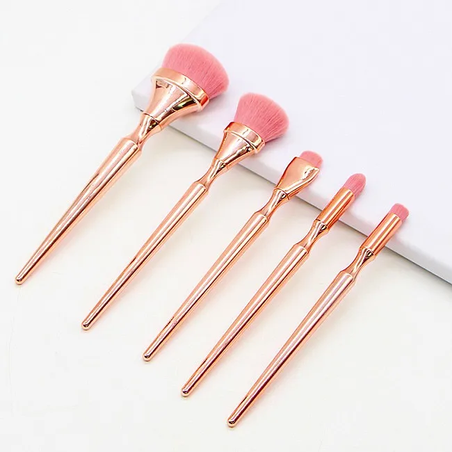 

Wholesale Gold Makeup Brush With Synthetic Hair Plastic Handle Cosmetic Brushes Set, Gold pink