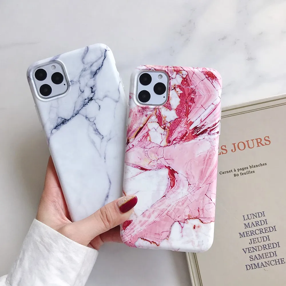 Matte Pink Marble Protective Phone Shell Cover Case For Iphone Xs Max