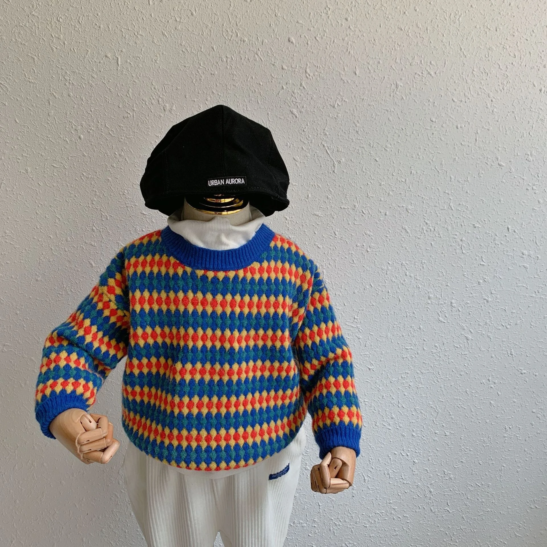 

Western style children sweater boys and girls in autumn contrast sweater