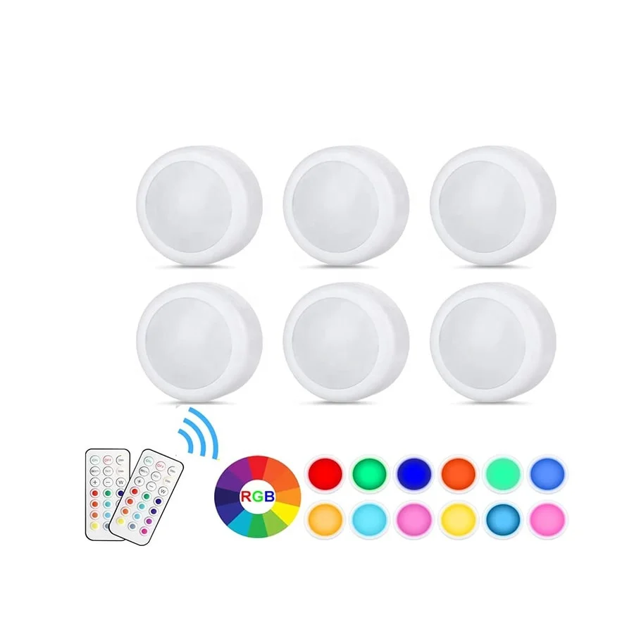 Battery Operated 12 Color Changing Remote Control Wireless Under Cabinet Puck Closet Lights