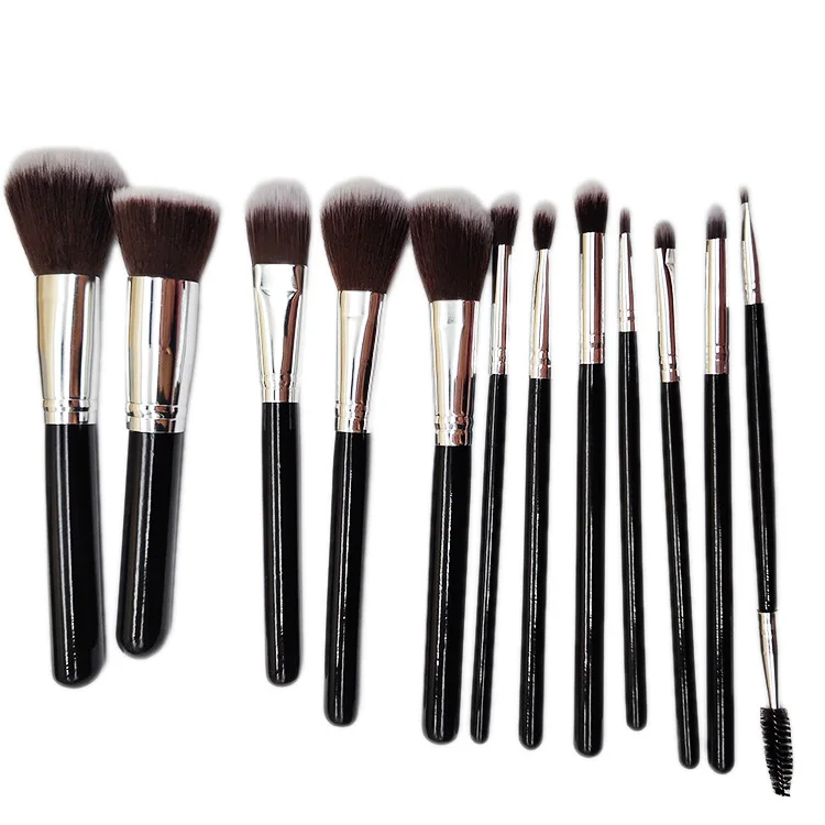 

Manufacturer Hotsale Popular 12pcs Animal Hair Double Head Soft No Shed Hair Easy Wash Makeup Brush Set Makeup Brush For Female, Black