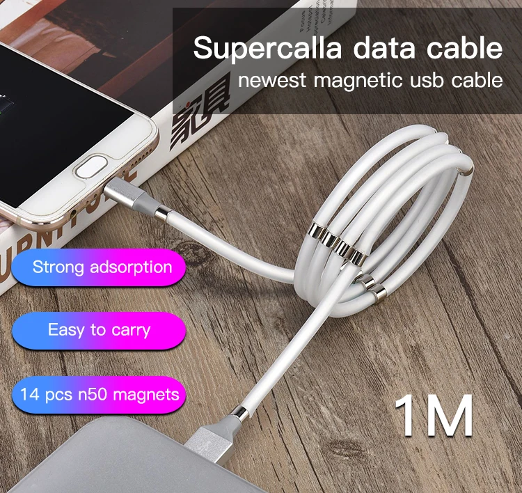 2020 Newest 12Pcs Magnets Usb Charging Cable 1M Supercalla Organizing Easy Coil Magnetic Self Winding Cable - ANKUX.COM