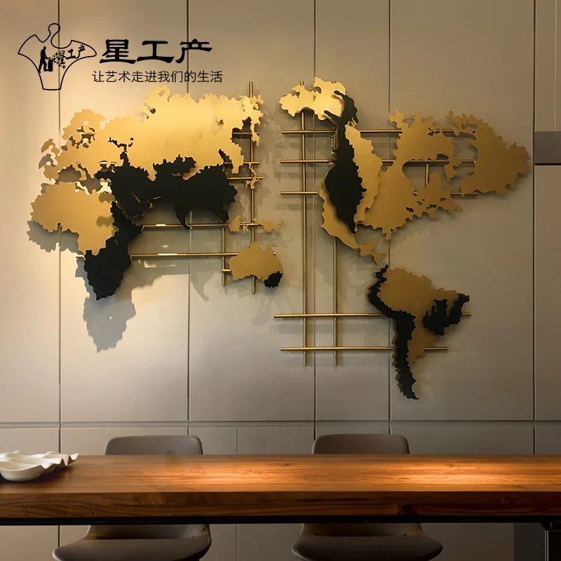 

Beautiful Design Home Decoration 3D Large Wall Hanging Metal World Map Home Decor, Gold with black