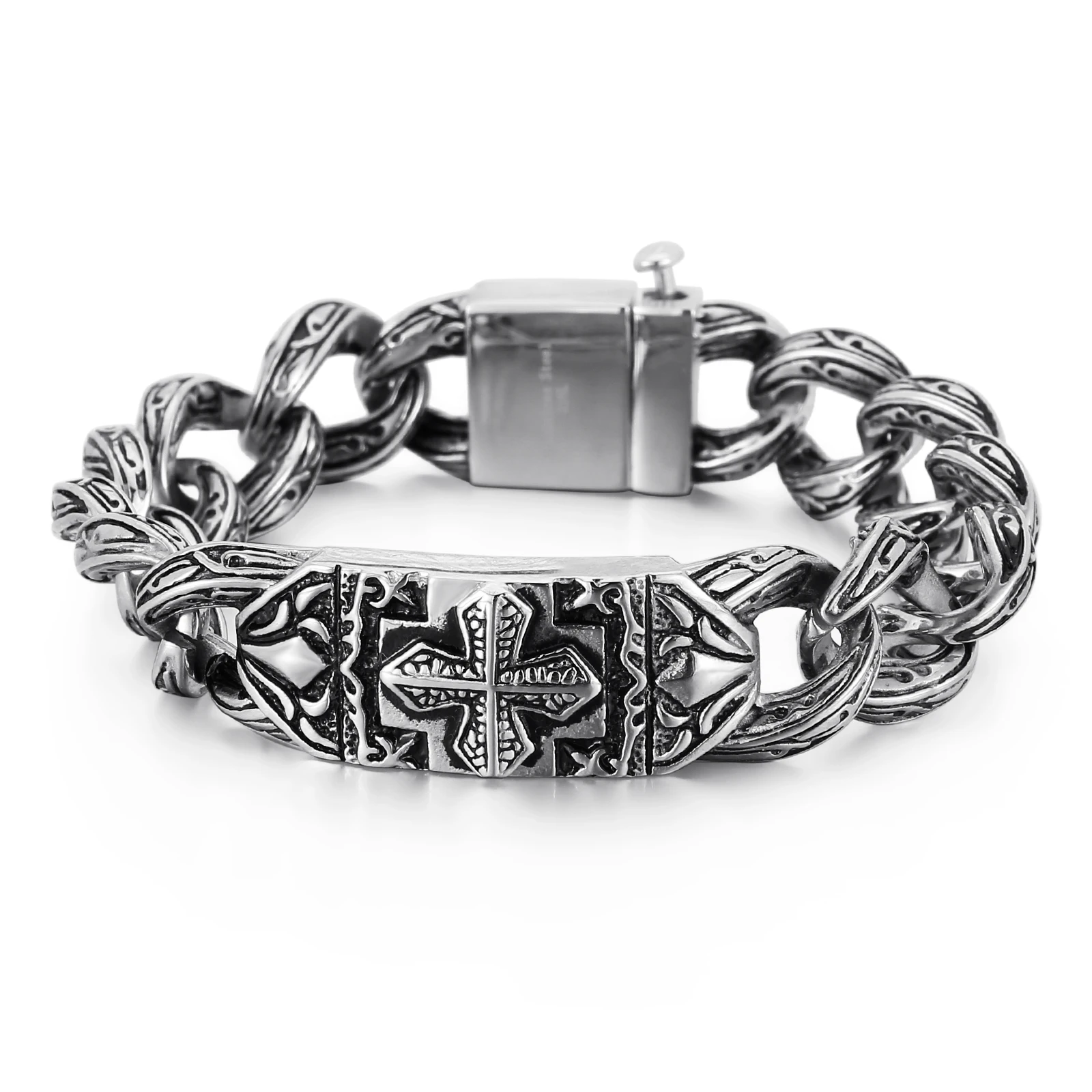 KALEN Fashionable Retro Cross  Stainless Steel Bracelet Man