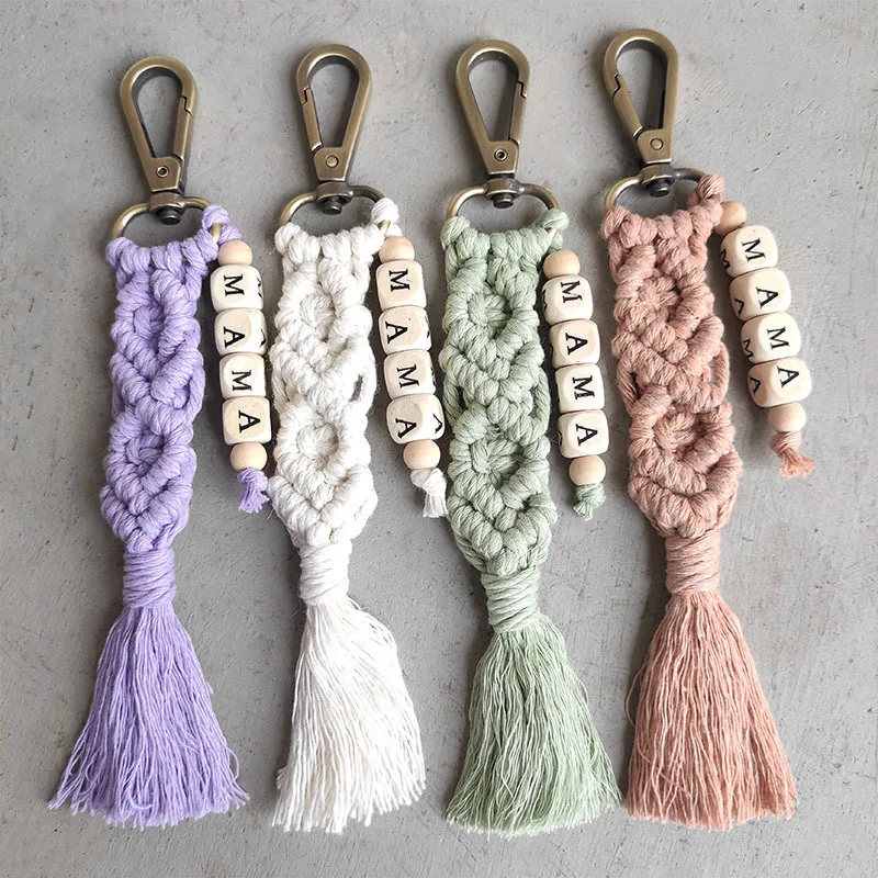 

Fashion Mama Letter Keychain Cotton Rope Weaving Macrame Tassel Keychain For Mom