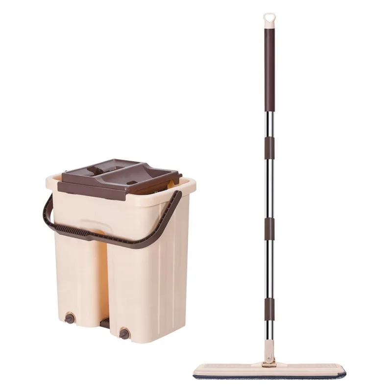 

High quality Innovative hands free self-squeeze with bucket hot sell quick wash cleaning mop, Chocolate