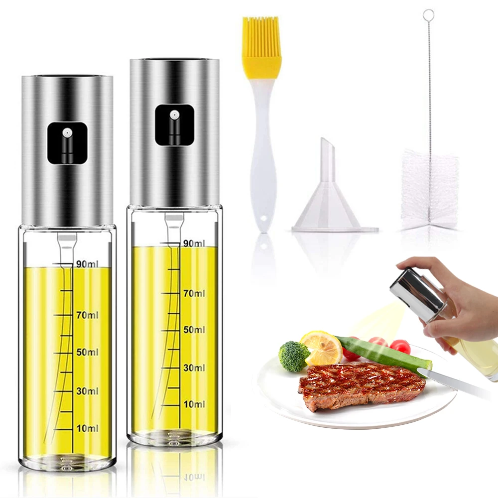 

101-0006 2pcs/set Olive Oil Sprayer Bottle Vinegar Spray Cooking Oil Glass Bottle for Kitchen Baking Roasting