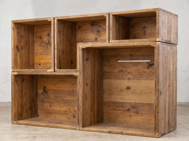 Reclaimed wooden crates arranged as bookcase