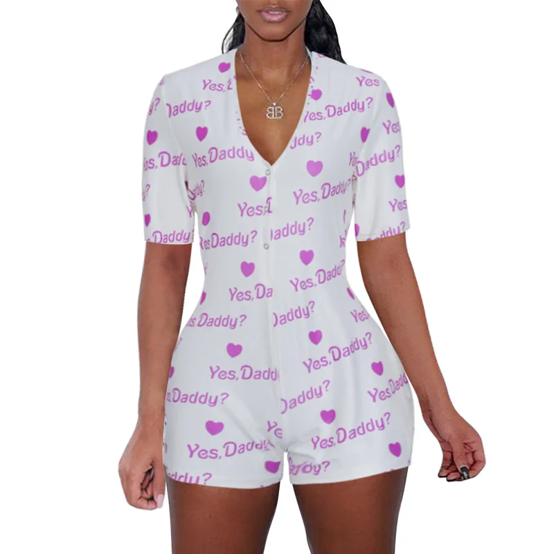 

2020 wholesale pajama nightwear onseie adult sexy sleep wear short sleeve yes daddy onesie romper for women