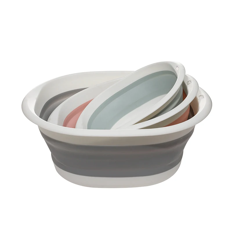 

Factory wholesale household washbasin folding silicone plastic portable compression storage infant washbasin, Pink,blue,gray