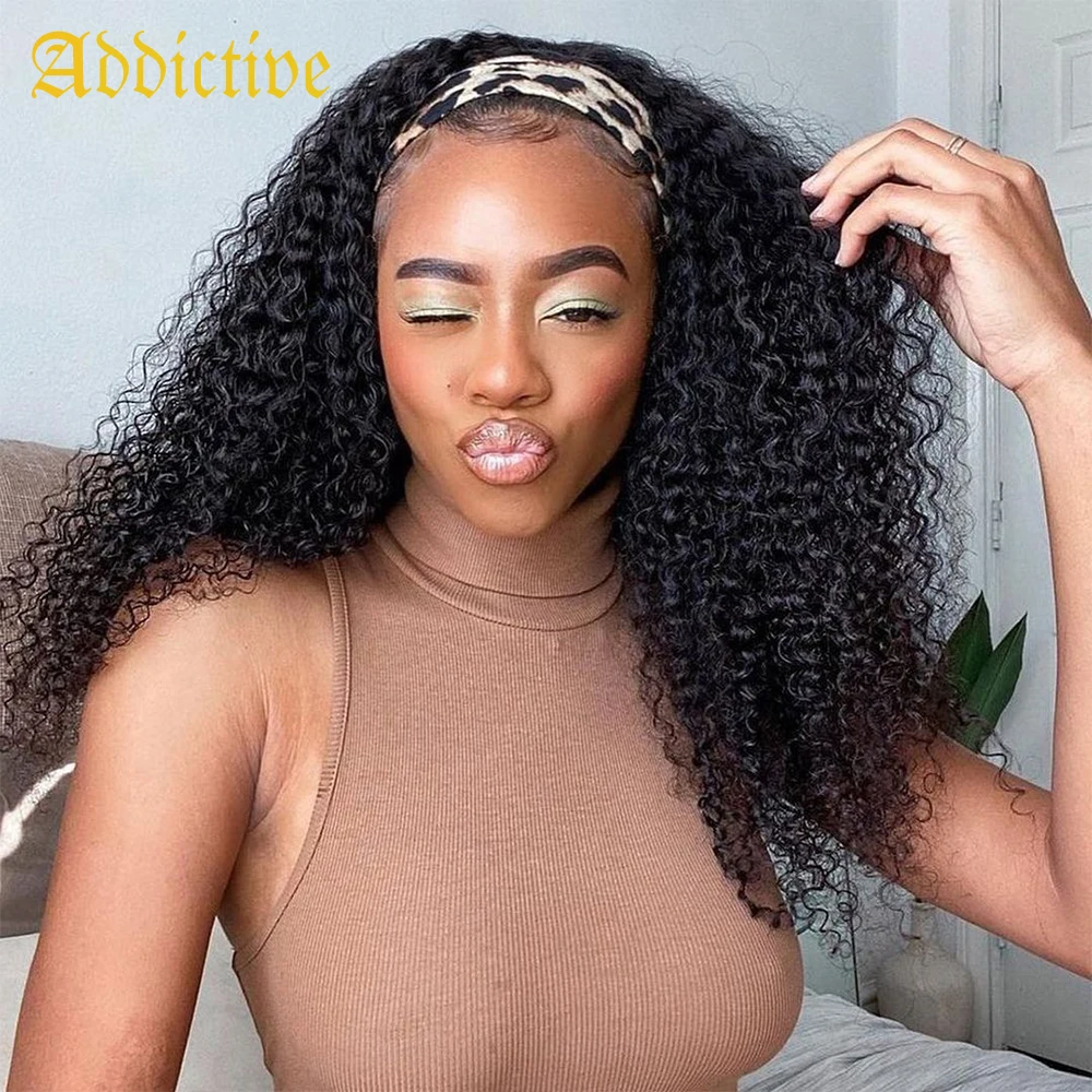 

Addictive afro kinky curly 100% human hair unprocessed virgin 150 density 10a headband wigs brazilian hair for black women