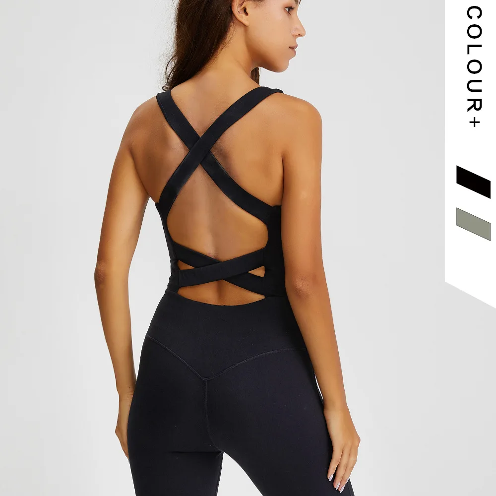 

2022 New Womens Cross Strap Bodycon Tank One Piece Jumpsuits Rompers Playsuit, As picture