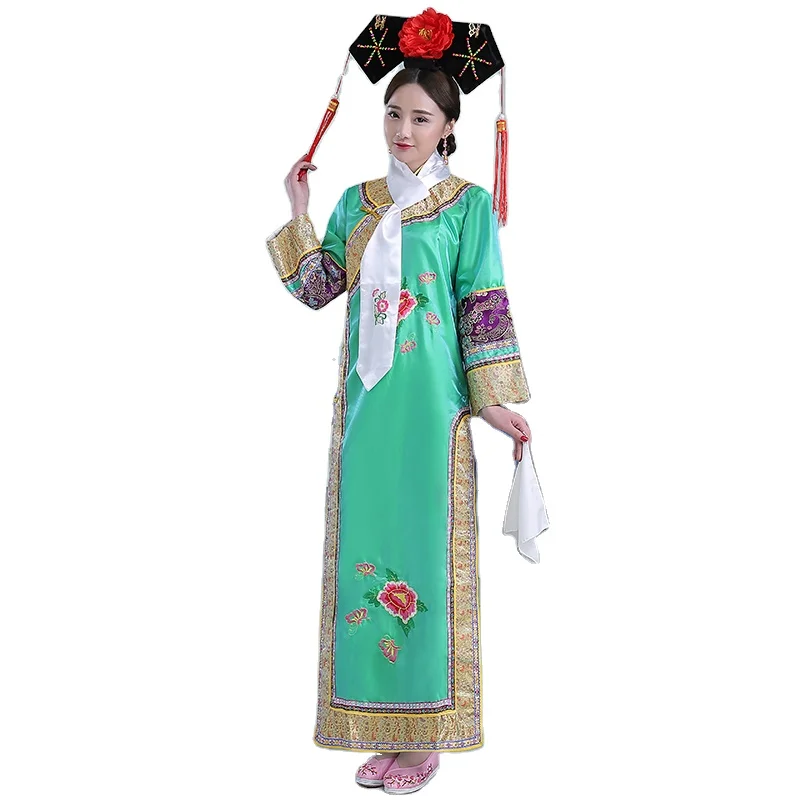 

Qing Dynasty gege high-grade princess costume Manchu ancient royal flag clothing women's Cosplay the Manchu court Robe dress, As the pictures