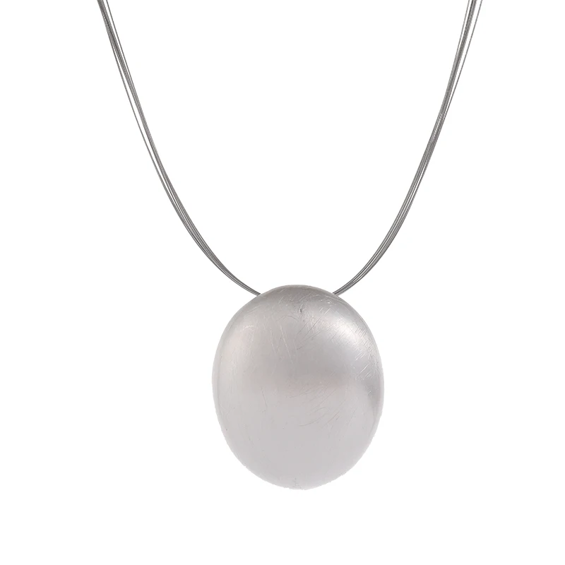 Necklace New Oval Pendant Necklace Women's Steel Wire Brushed Silver Alloy Fashion Necklace